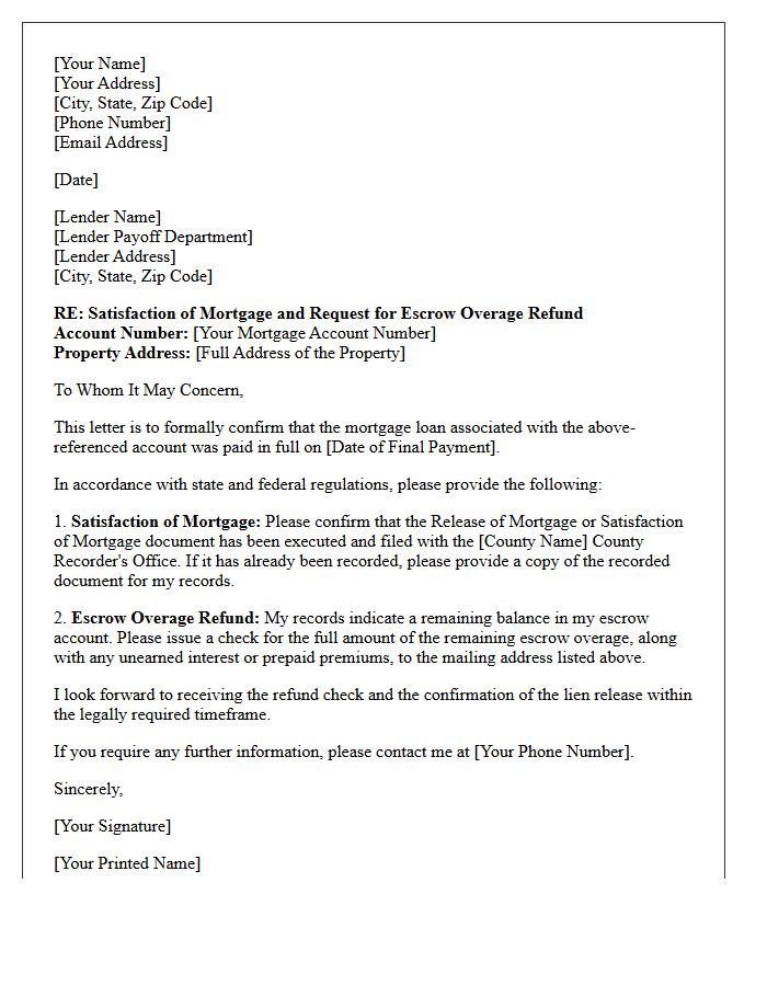 Satisfaction of Mortgage and Escrow Overage Refund Letter