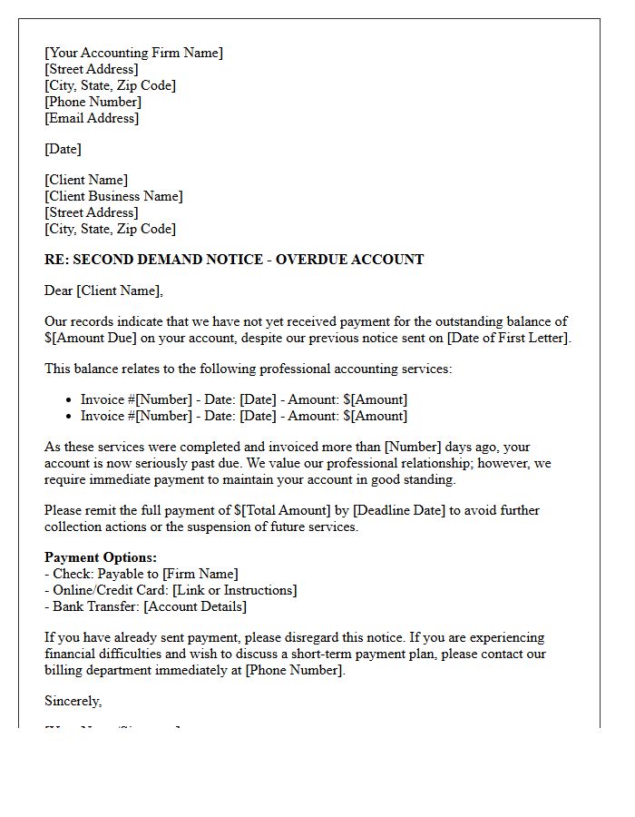 Accounting Firm Debt Collection Second Demand Letter