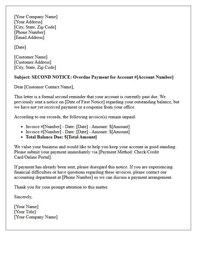 Delinquent Accounting Account Second Notice Letter