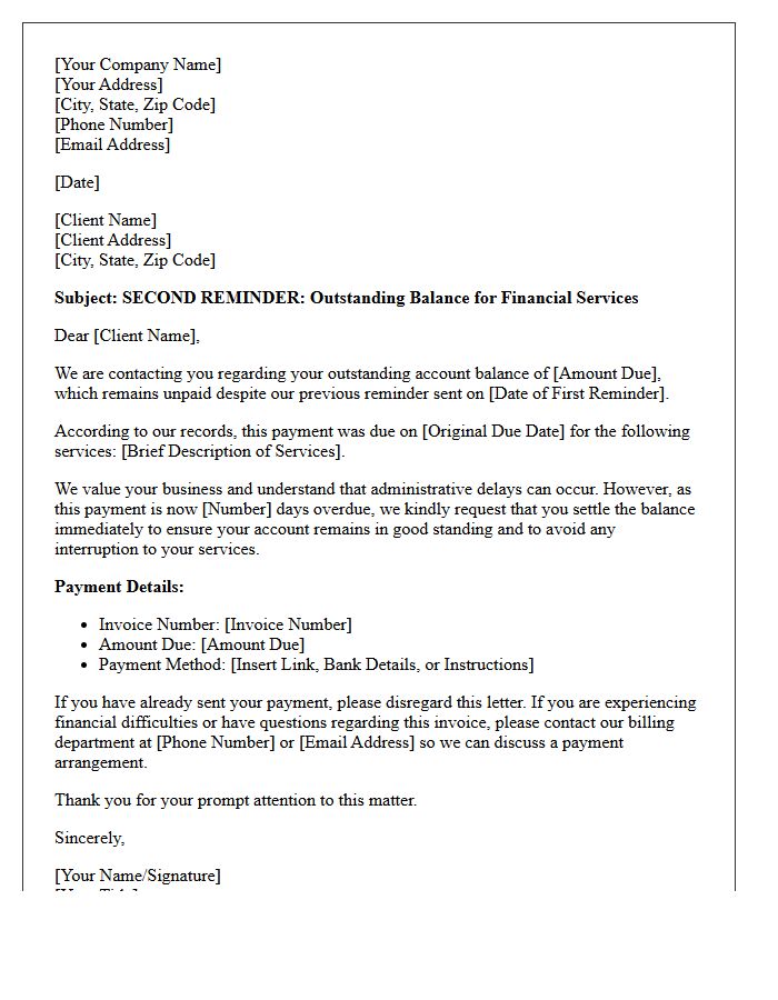 Outstanding Financial Services Second Reminder Letter