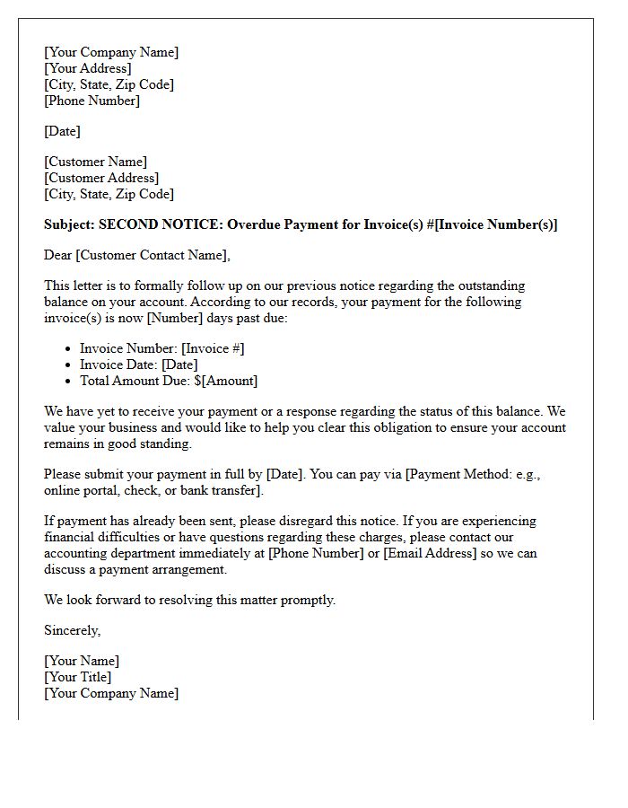 Second Collection Letter for Overdue Accounting Balances