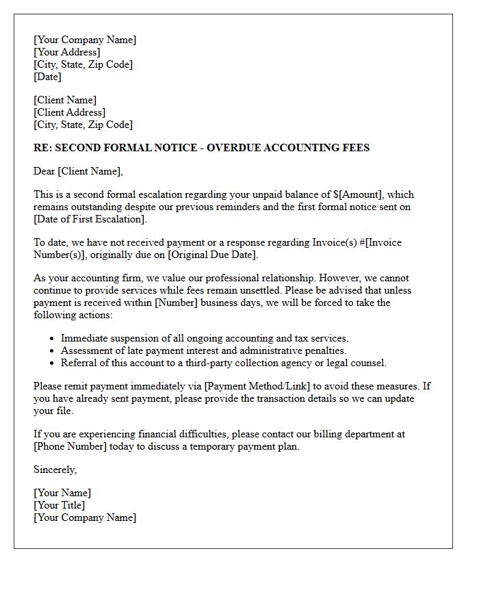 Second Escalation Letter for Unsettled Accounting Fees