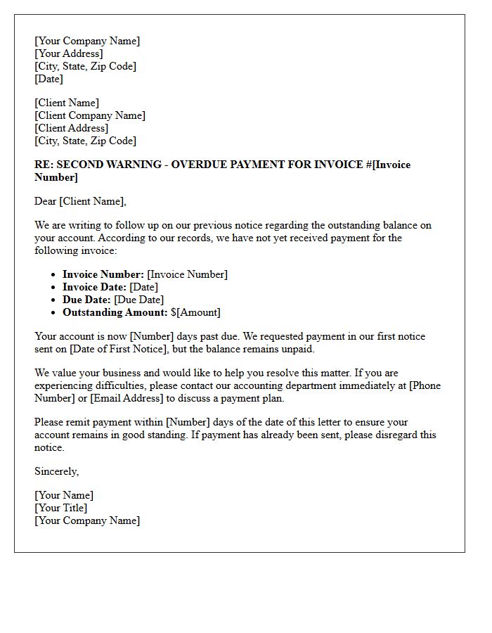 Second Warning Letter for Outstanding Accounting Invoices