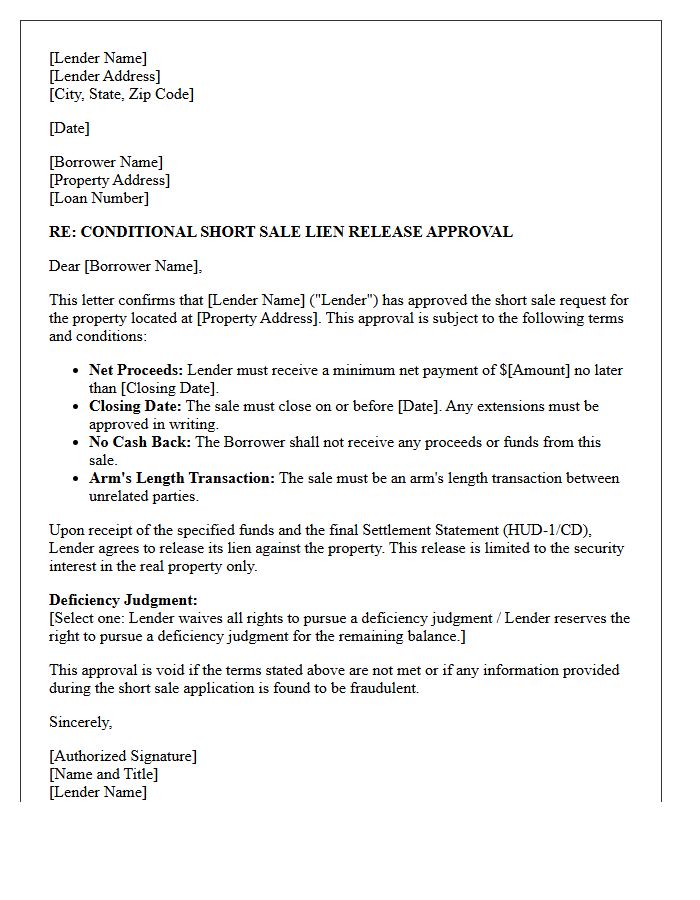 Conditional Short Sale Lien Release Letter