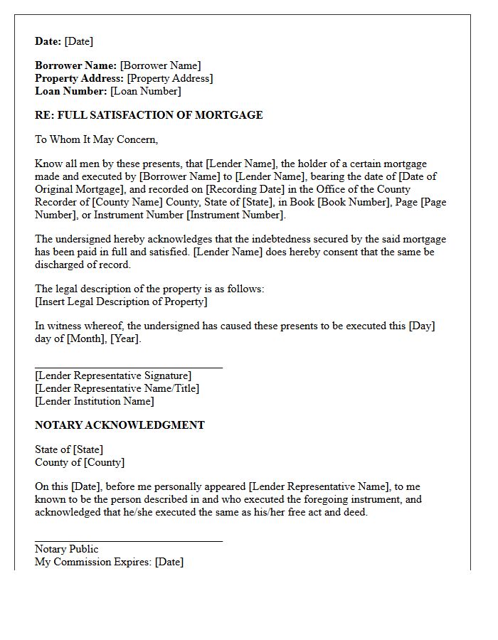 Full Satisfaction of Mortgage Letter