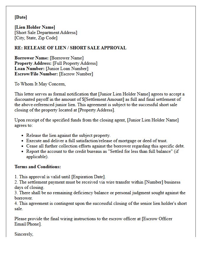 Junior Lien Short Sale Release Letter