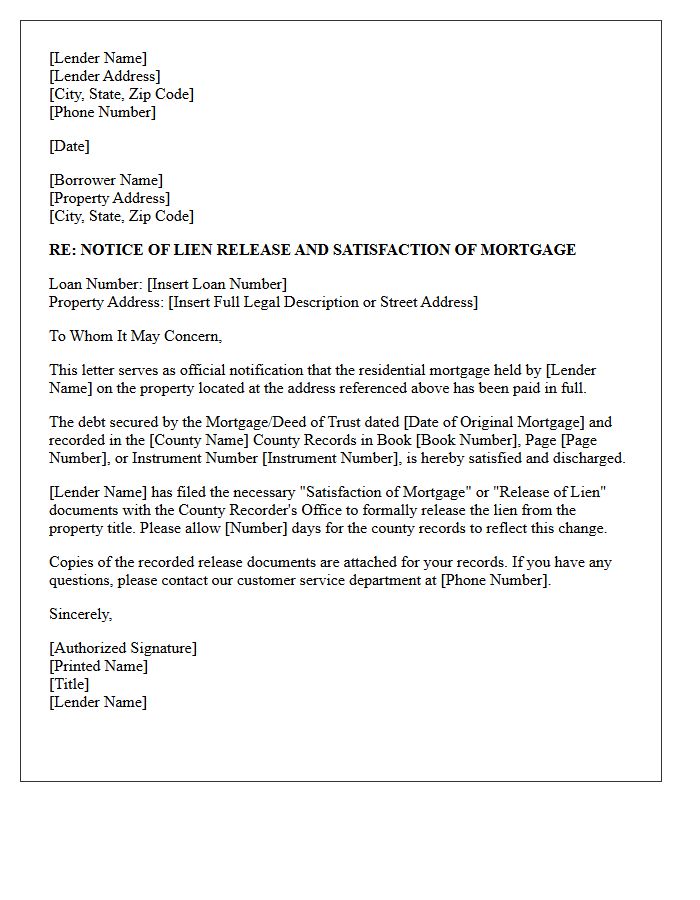 Residential Mortgage Lien Release Letter