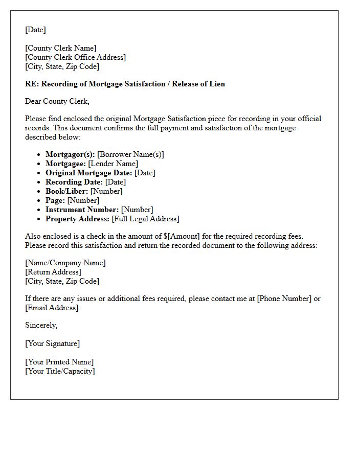 County Clerk Mortgage Satisfaction Transfer Letter