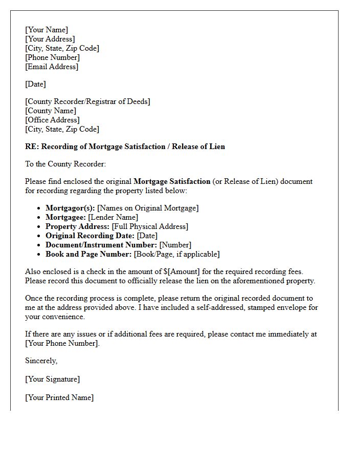 Letter of Instruction for Mortgage Satisfaction Recording