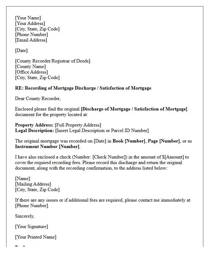 Mortgage Discharge County Recorder Transfer Letter