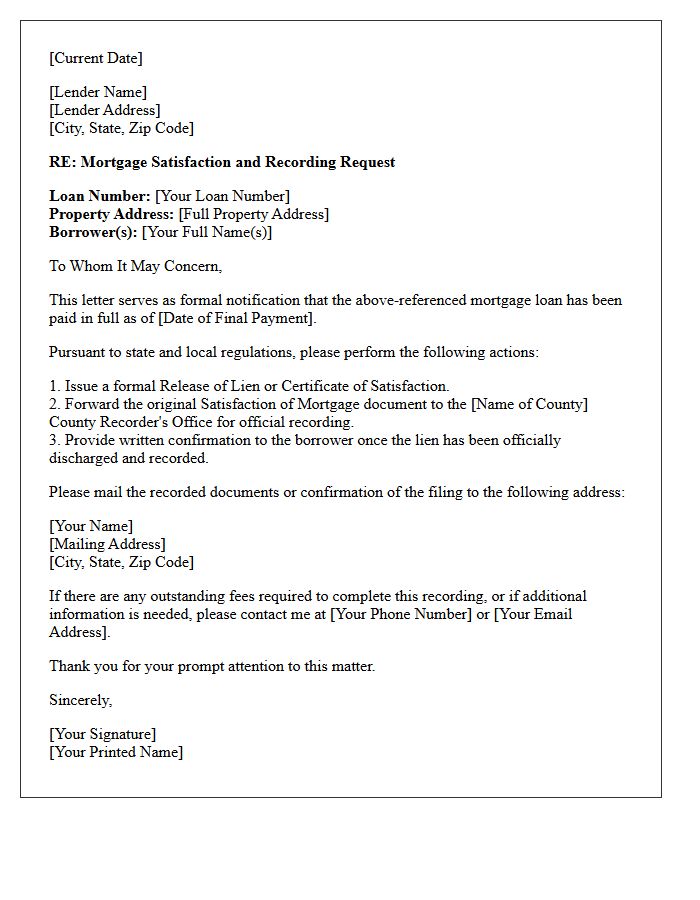 Mortgage Payoff Satisfaction Recorder Transfer Letter