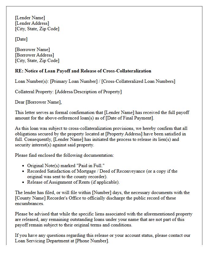 Borrower Payoff and Cross-Collateralized Satisfaction Letter