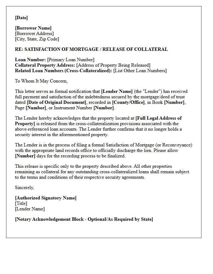 Commercial Real Estate Cross-Collateralized Satisfaction Letter
