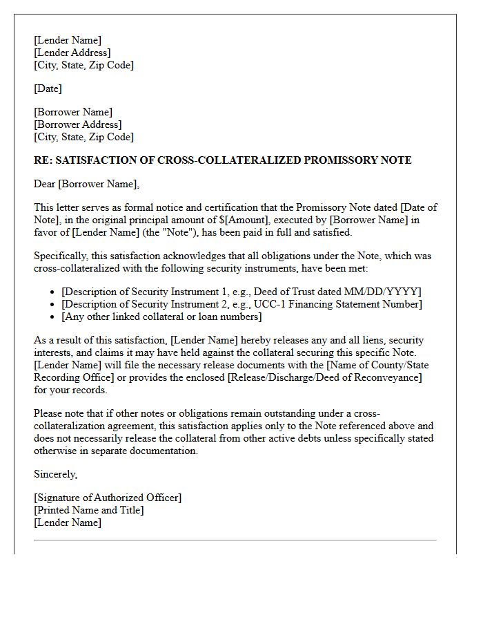Cross-Collateralized Promissory Note Satisfaction Letter