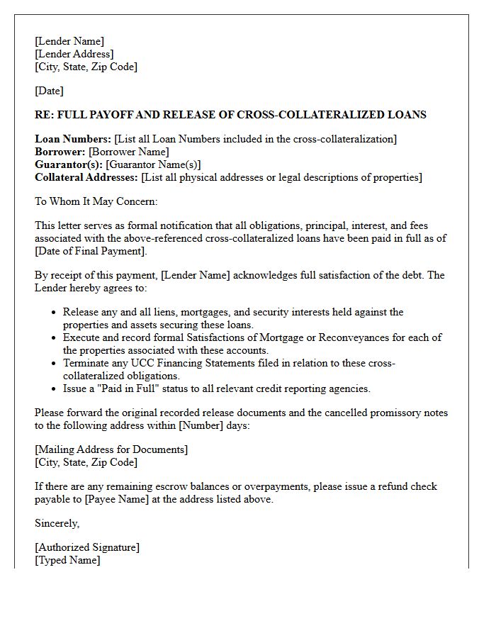 Full Payoff and Satisfaction Letter for a Cross-Collateralized Loan