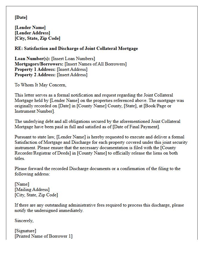 Joint Collateral Mortgage Satisfaction and Discharge Letter