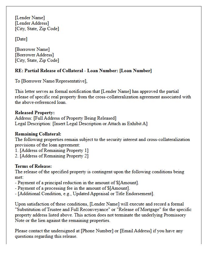 Multiple Property Cross-Collateralized Loan Release Letter