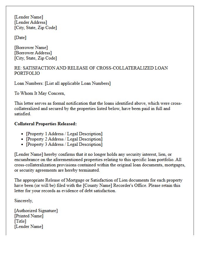 Portfolio Cross-Collateralized Loan Satisfaction Letter