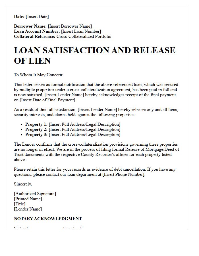 Secured Properties Cross-Collateralized Loan Satisfaction Letter
