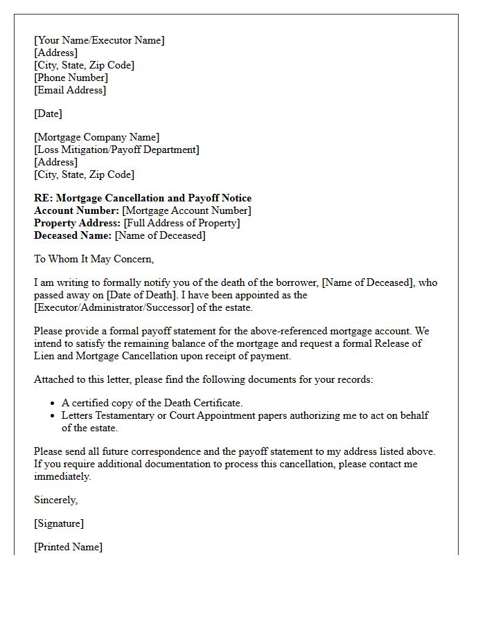 Estate Mortgage Cancellation Notice Letter