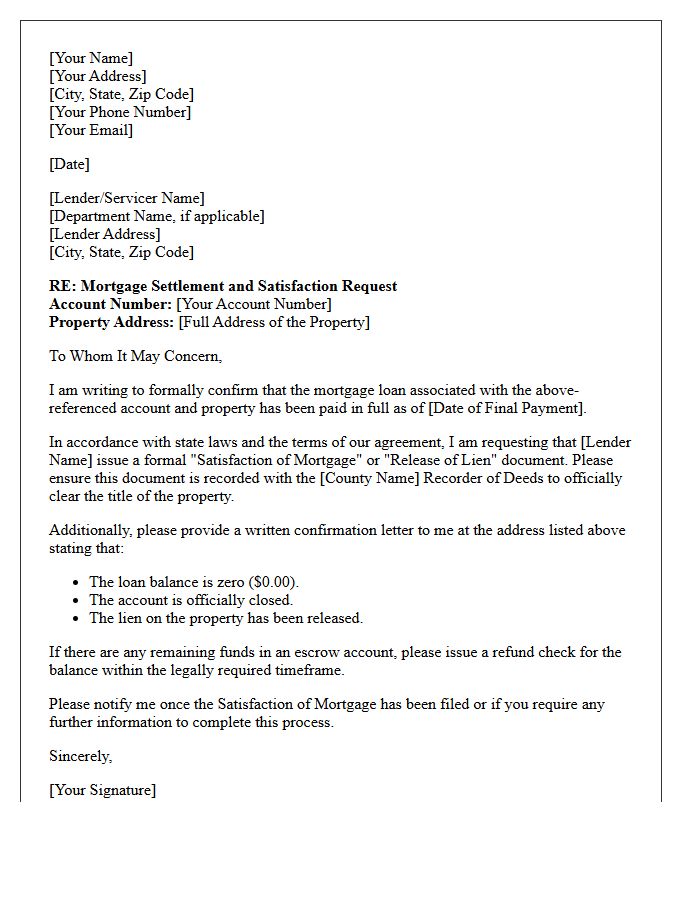 Mortgage Settlement and Satisfaction Letter