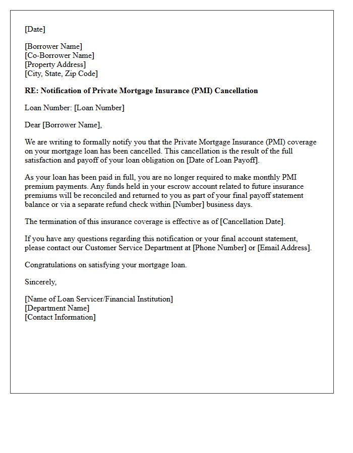 Borrower Notification of Private Mortgage Insurance Cancellation Following Loan Satisfaction Letter