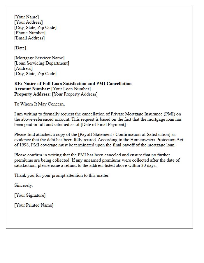 Private Mortgage Insurance Cancellation Following Full Loan Satisfaction Letter