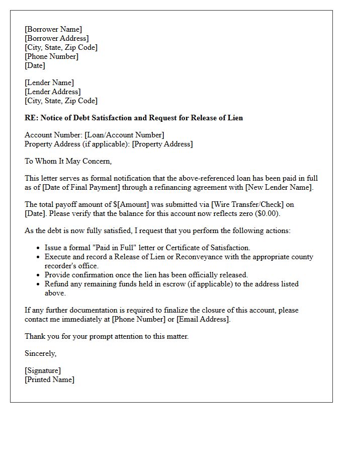 Borrower Refinance Debt Satisfaction Letter