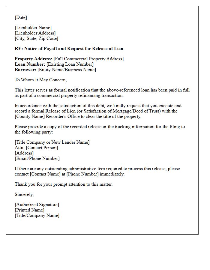Commercial Property Refinance Lien Release Letter