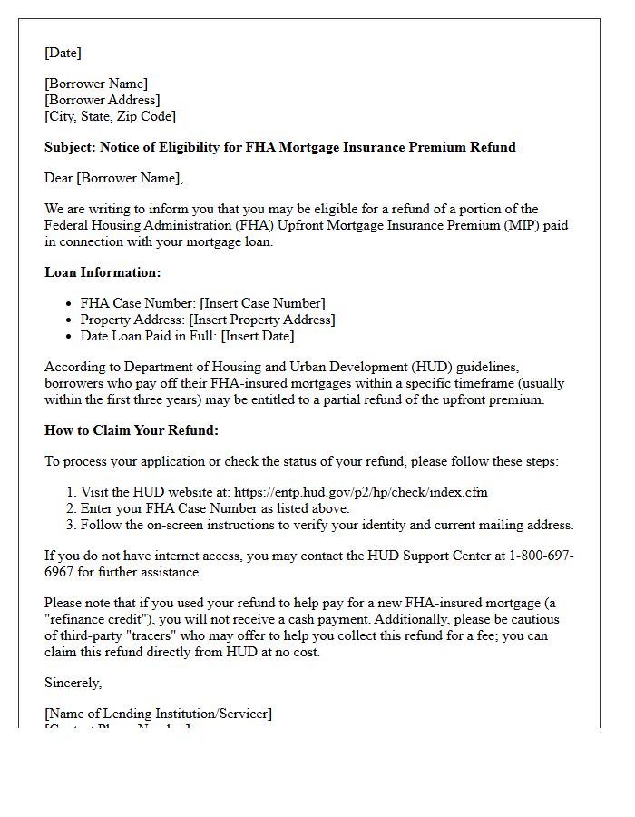 Borrower Notice of FHA Premium Refund Eligibility Letter