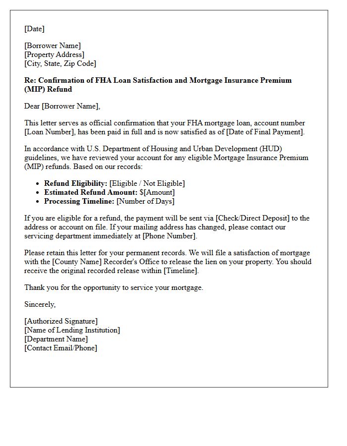 Confirmation of FHA Loan Satisfaction and Premium Refund Letter