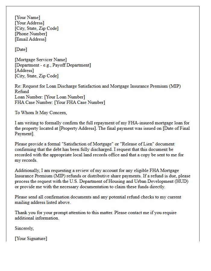 Federal Housing Administration Loan Discharge and Refund Letter