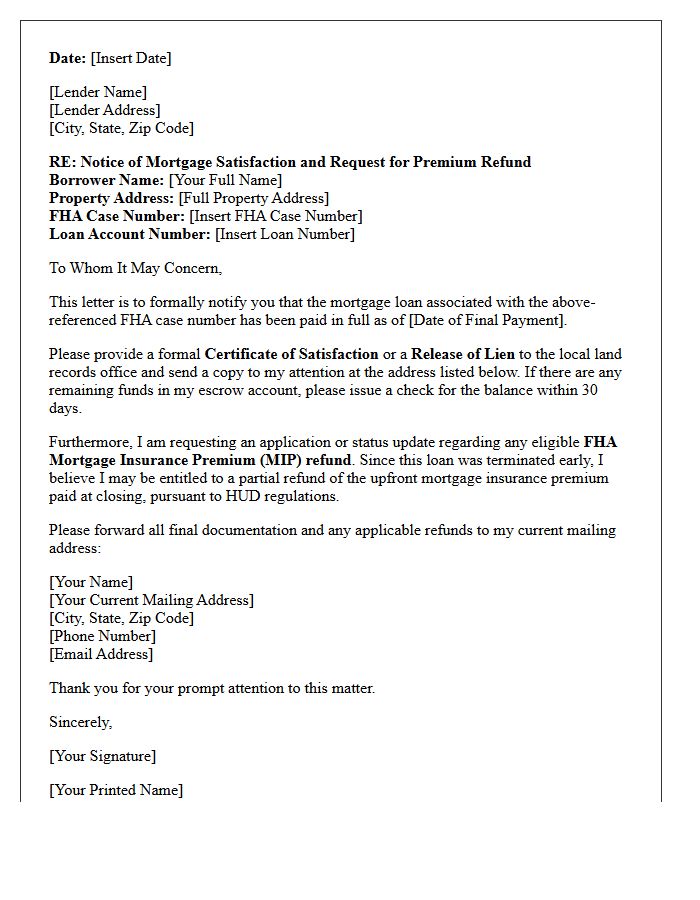 Federal Housing Administration Mortgage Satisfaction and Refund Letter