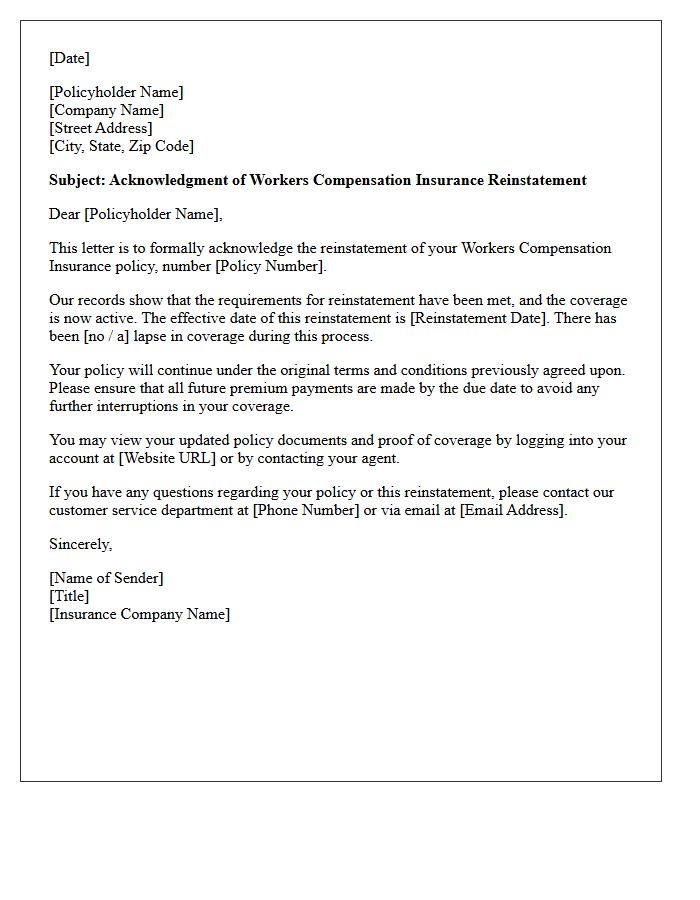 Workers Compensation Insurance Reinstatement Acknowledgment Letter