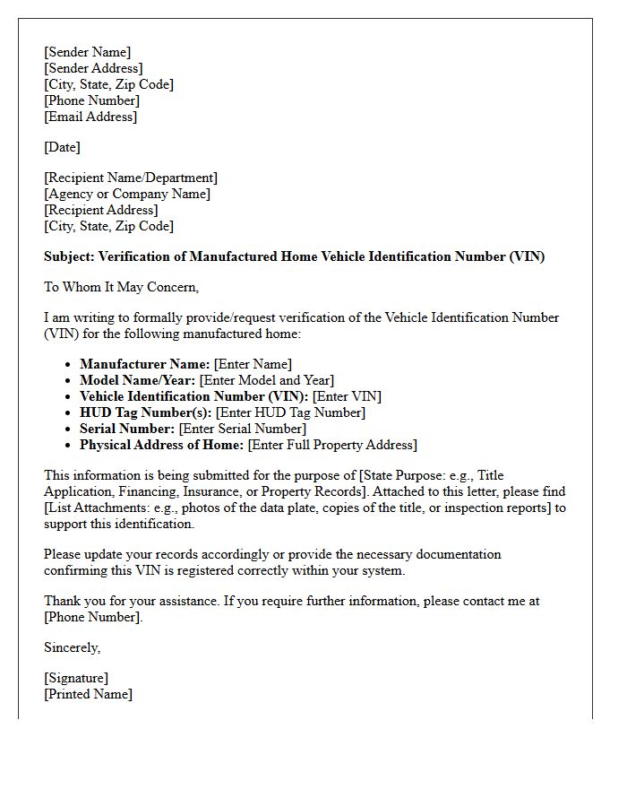 Manufactured Home Vehicle Identification Number