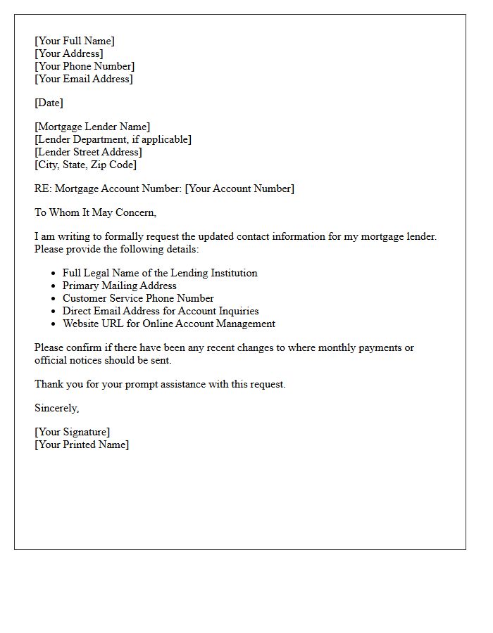 Mortgage Lender Name and Contact Information
