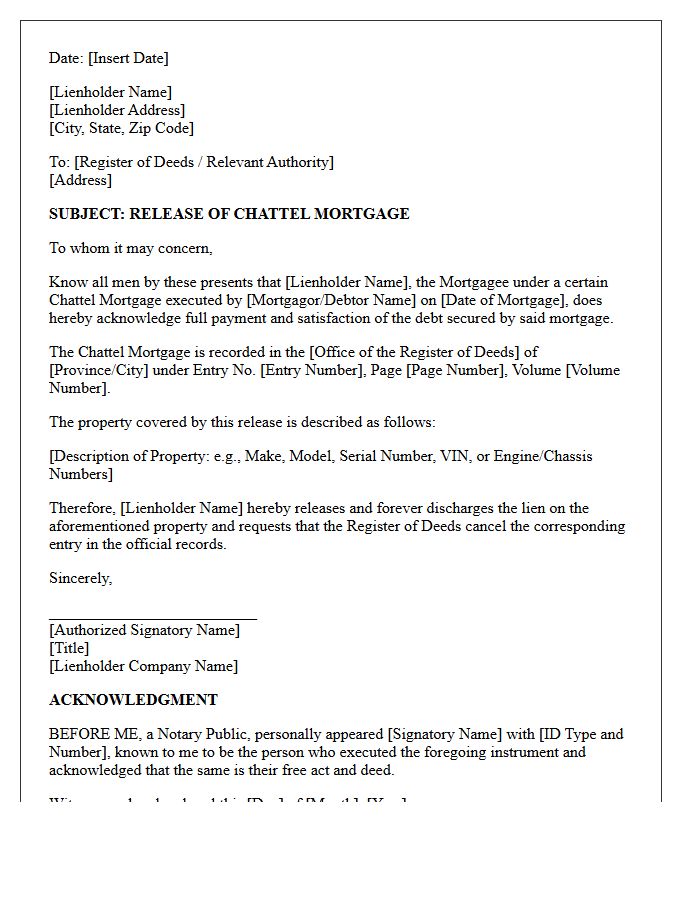 Official Release of Chattel Mortgage Lien