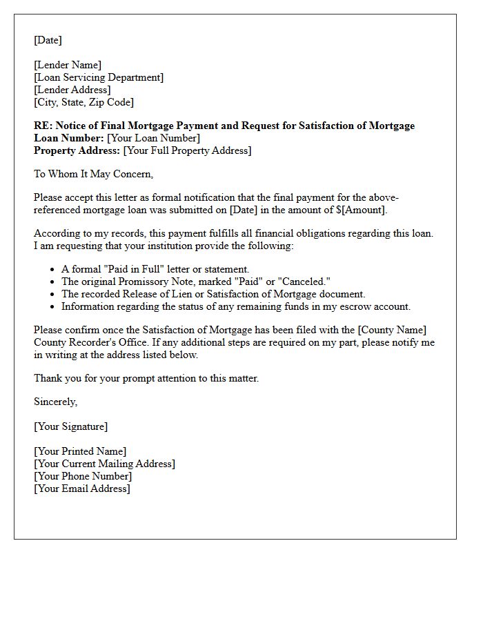 Letter of Final Mortgage Payment Satisfaction