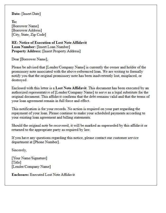 Lost Note Affidavit Execution Letter