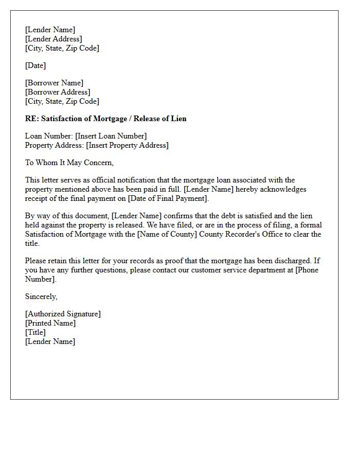Mortgage Satisfaction Letter