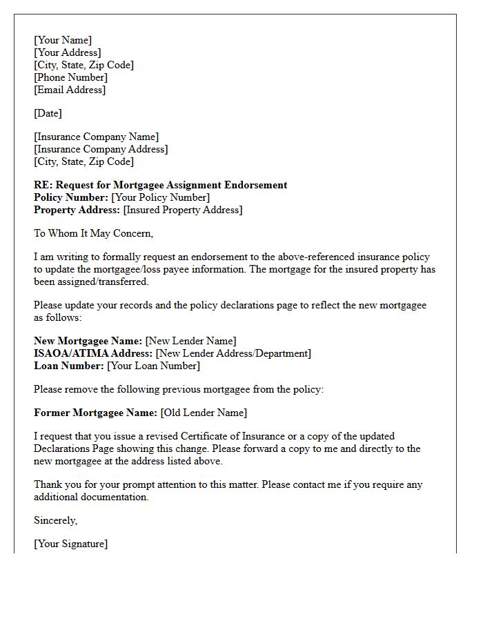 Mortgage Assignment Endorsement Request Letter