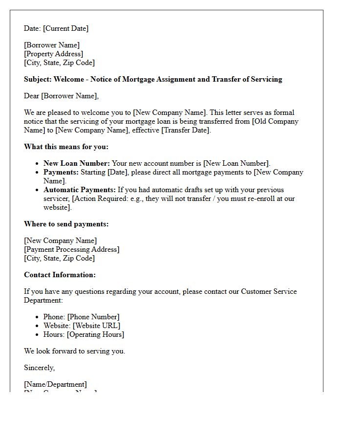 Mortgage Assignment Welcome Letter