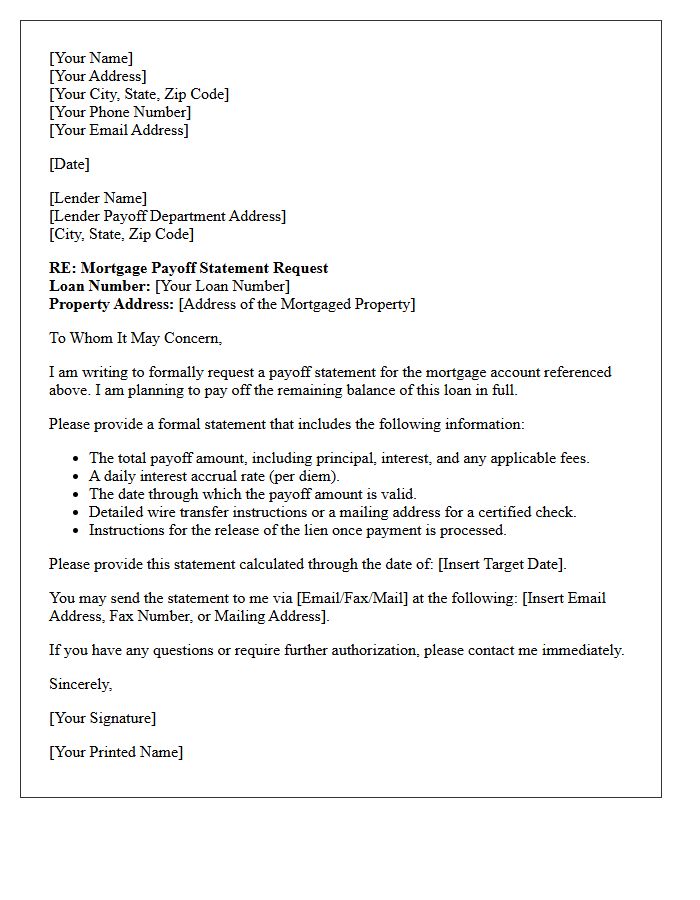 Mortgage Payoff Statement and Instructions Letter