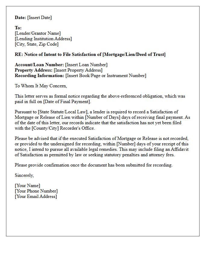 Notice of Intent to File Satisfaction Letter