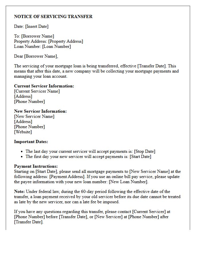 Notice of Servicing Transfer Letter