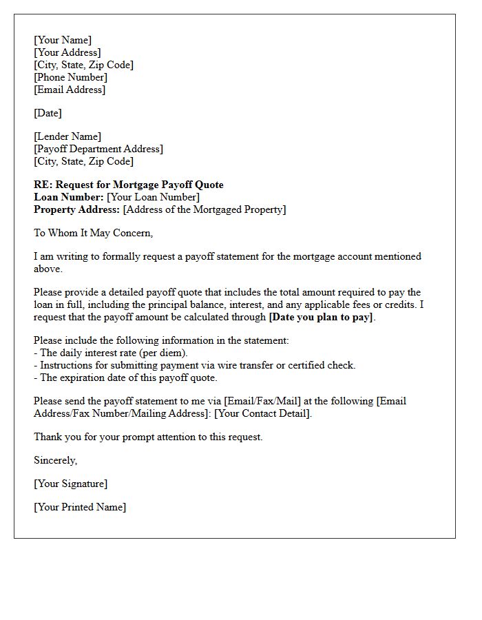Request for Mortgage Payoff Quote Letter