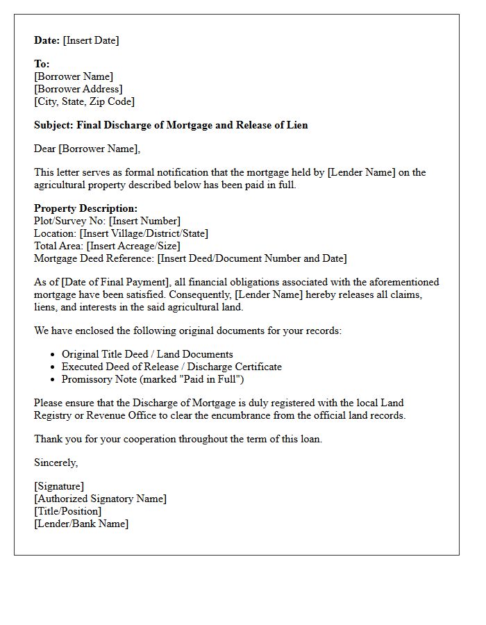 Final Discharge of Agricultural Land Mortgage Letter