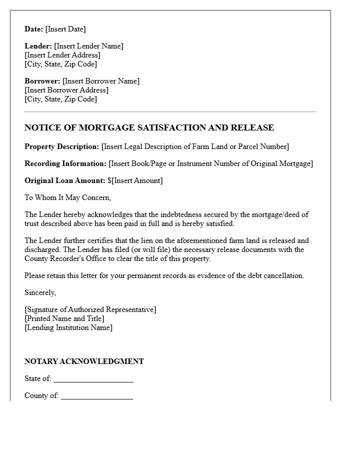 Notice of Farm Land Mortgage Satisfaction Letter