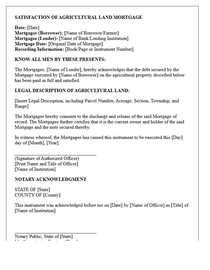 Satisfaction of Agricultural Land Mortgage Letter