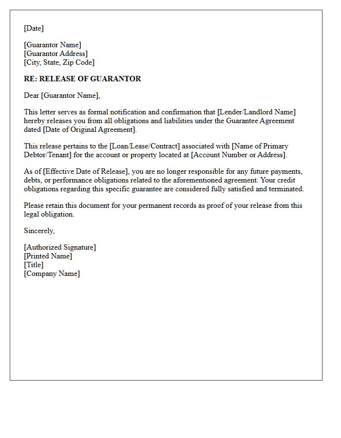 Guarantor Release Letter